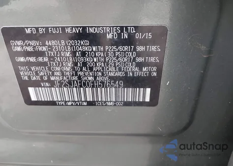 2015 Subaru Forester 2.5I Premium z USA, uszkodzony, nr VIN JF2SJAFC0FH576549